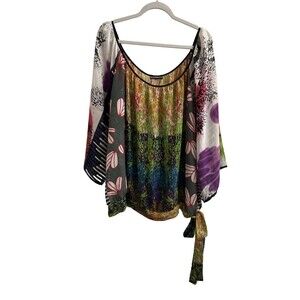 VTG Kaelyn Max II Abstract Floral Art To Wear Blouse Kimono Sleeves Sz 3X Artsy